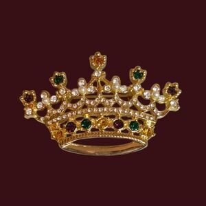 Vintage Multi Colored Gold Tone Crown Brooch